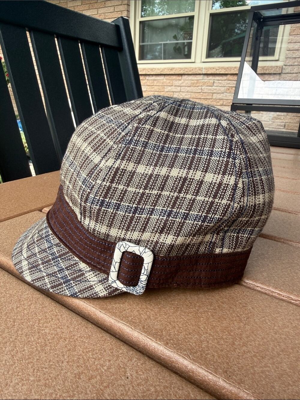 Goorin Bros Plaid Newsboy Cabbie Cap Medium Brown Blue